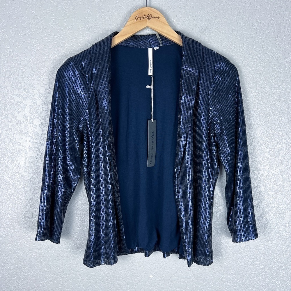 Michael Stars Anthropologie NWT Blue Sequin Cropped Jacket S Party NYE Glam - Picture 8 of 10
